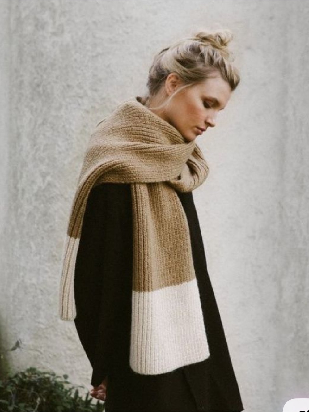 Amuse Society Colorblock Knit Scarf in Tan and Cream